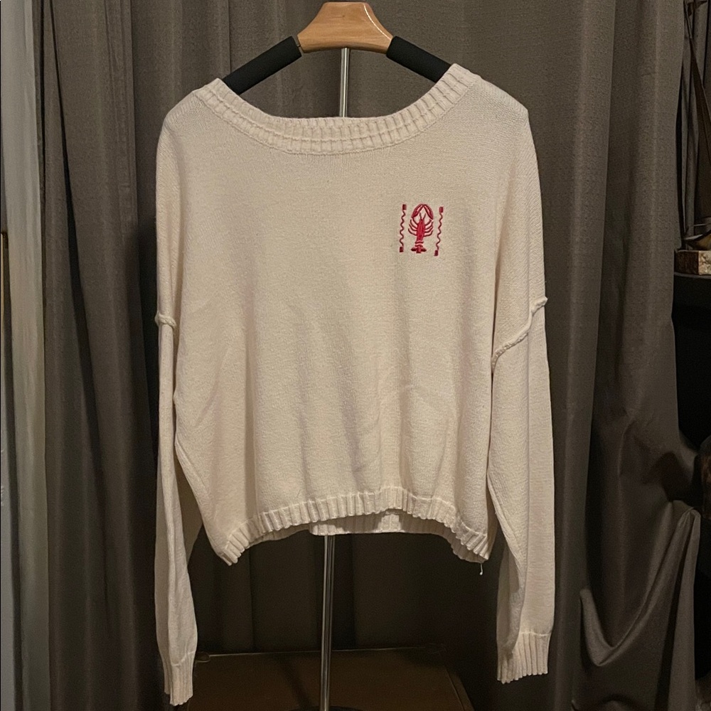 Women's Cream Sweater with Red Embroidery